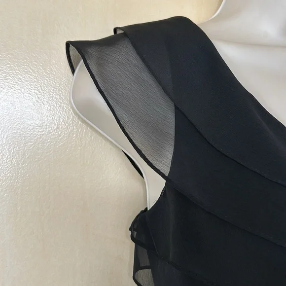 Adrianna Papell black ruffled cocktail dress size 4P - Picture 5 of 12